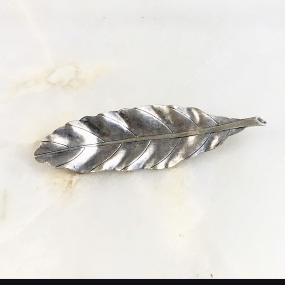 Vintage 80s Sterling Silver Leaf Brooch